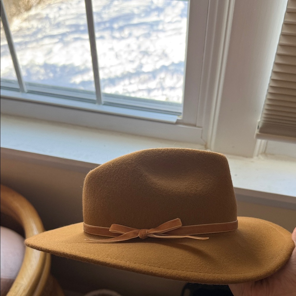 Stylish Tan Felt Hat with Bow JCREW